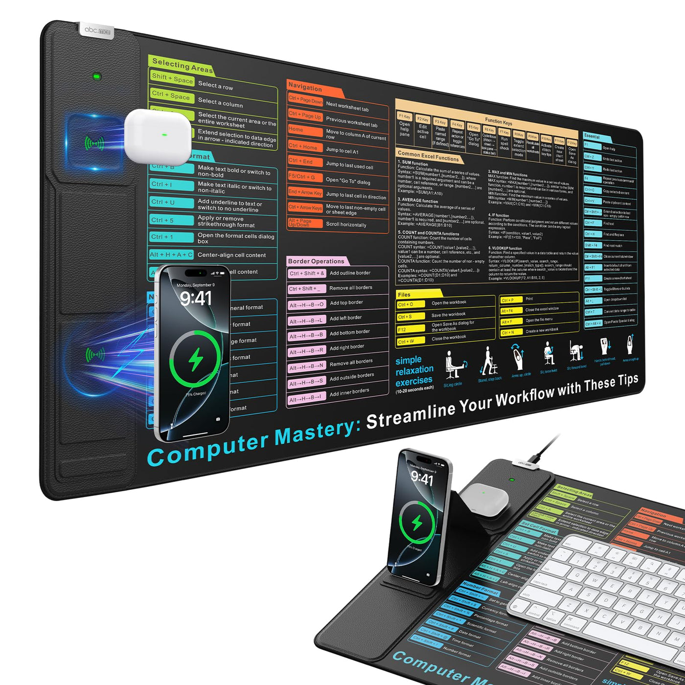 15W Fast Wireless Charging Mouse Pad Large Gaming Desk Mat