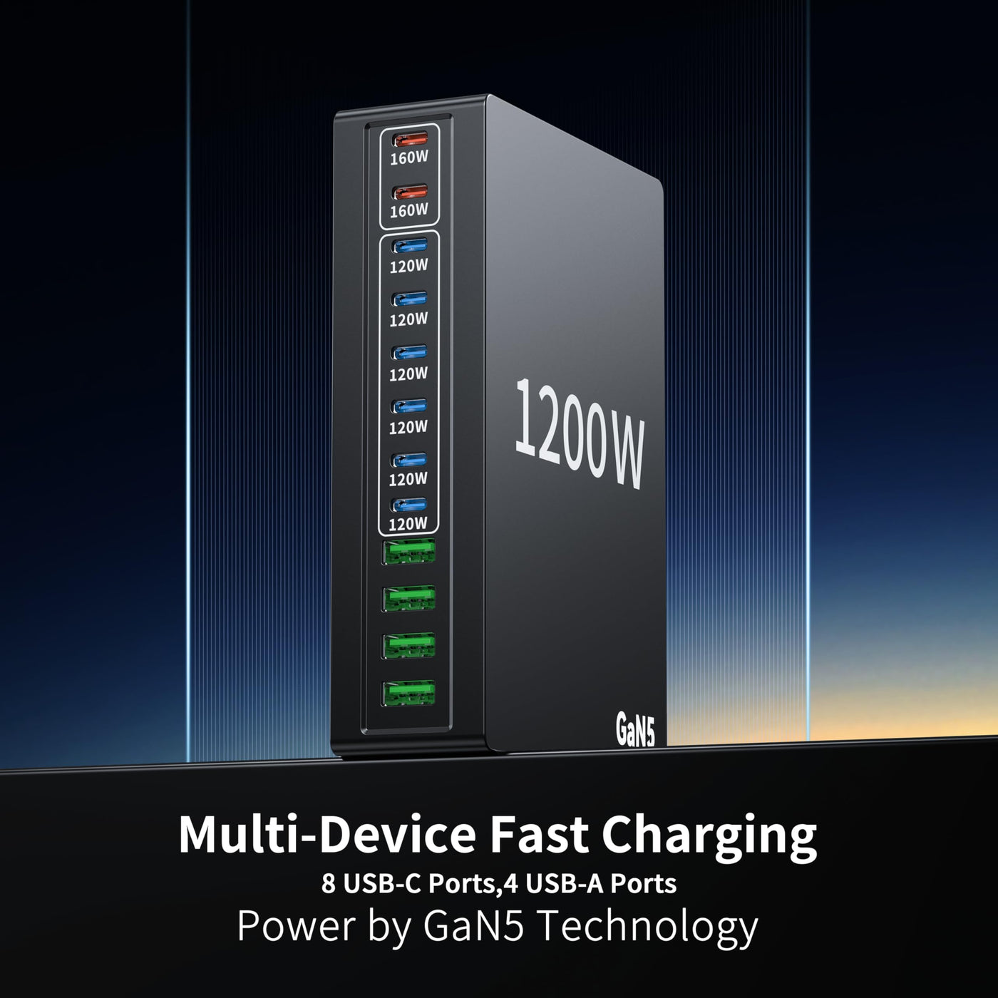 1200W USB C 12 Port Fast Charging Station PD 140W Laptop Charger