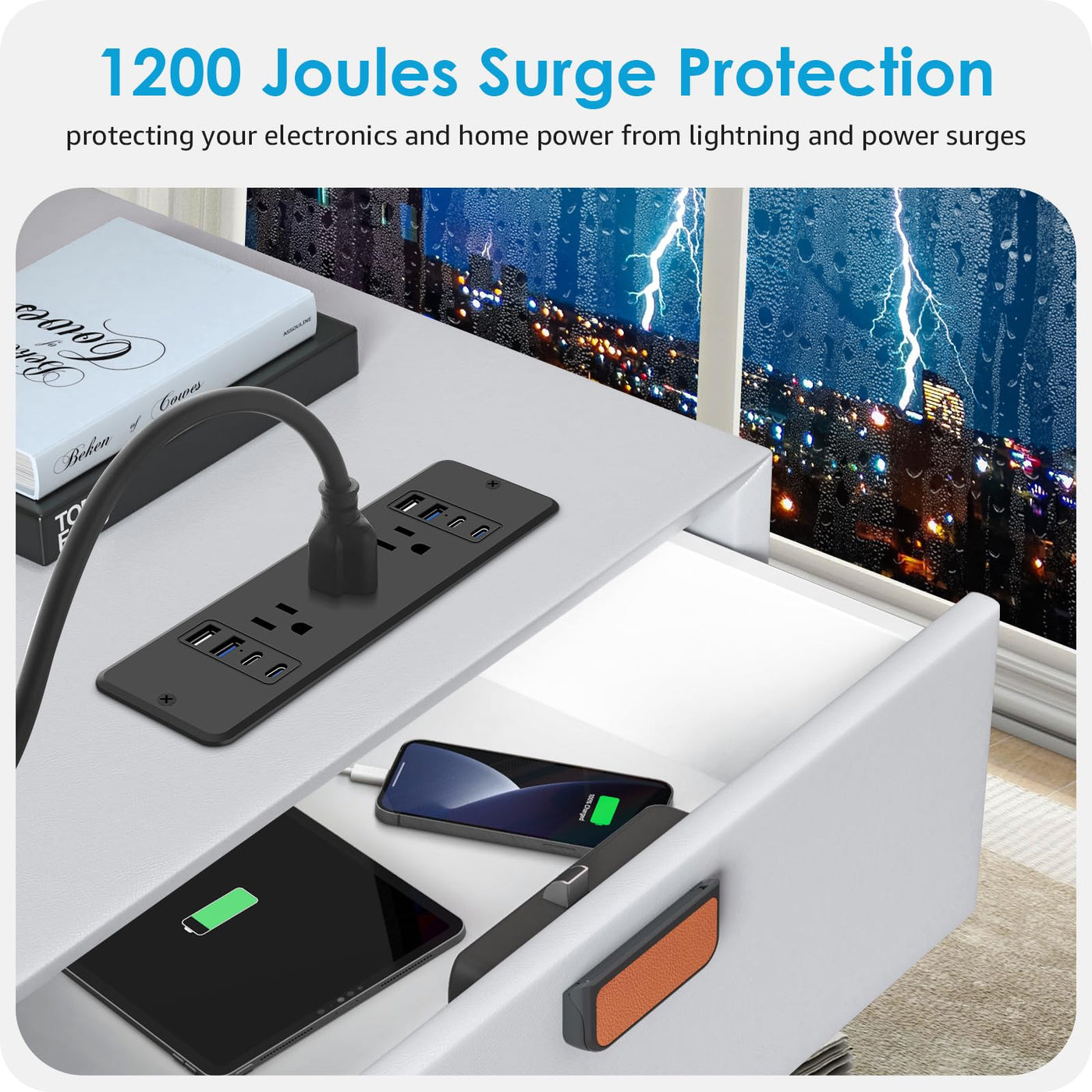 14 in 1 Recessed Power Strip 20W Surge Protector 6 AC 8 USB Ports