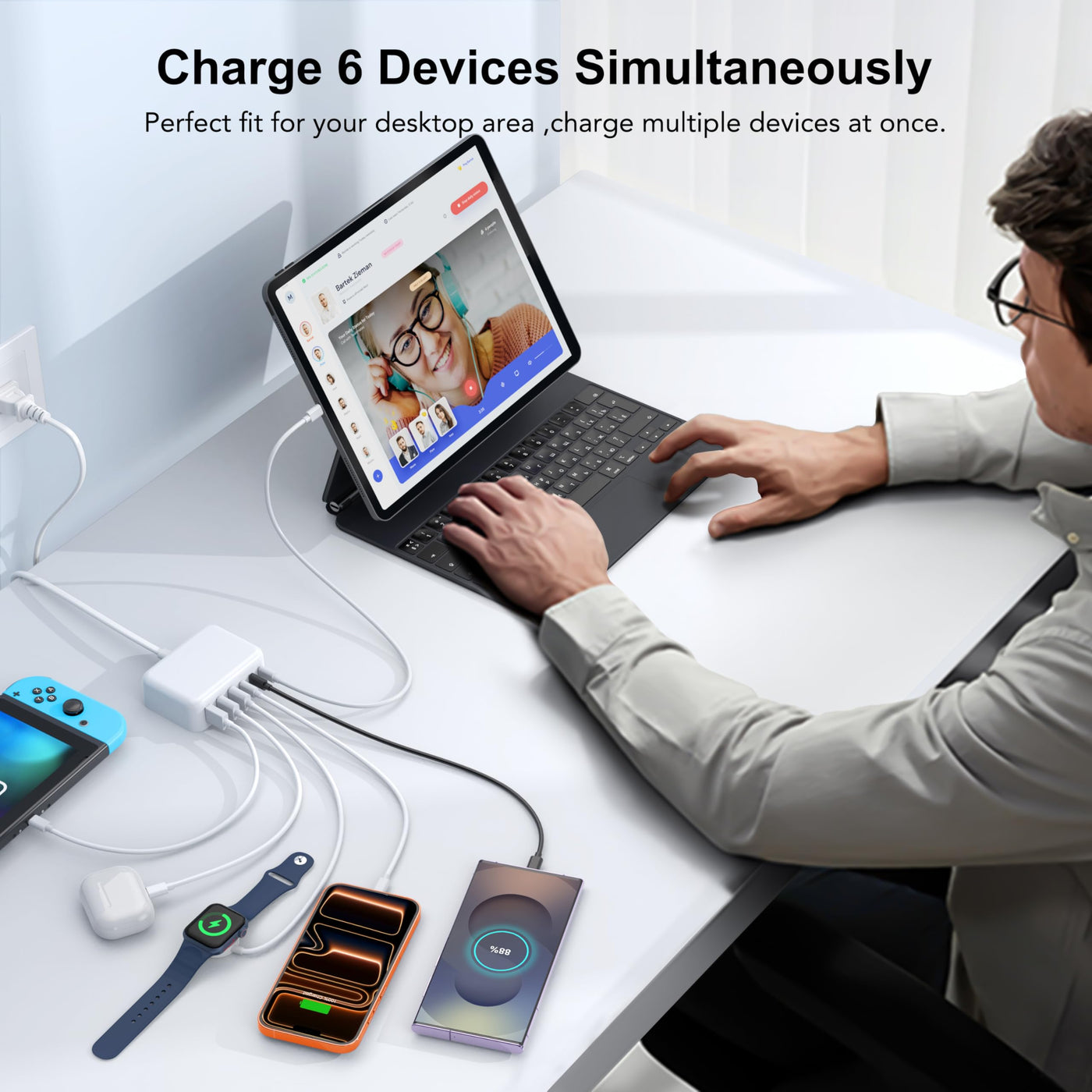 100W GaN 6 Port USB C Fast Charging Station Cube Wall Charger